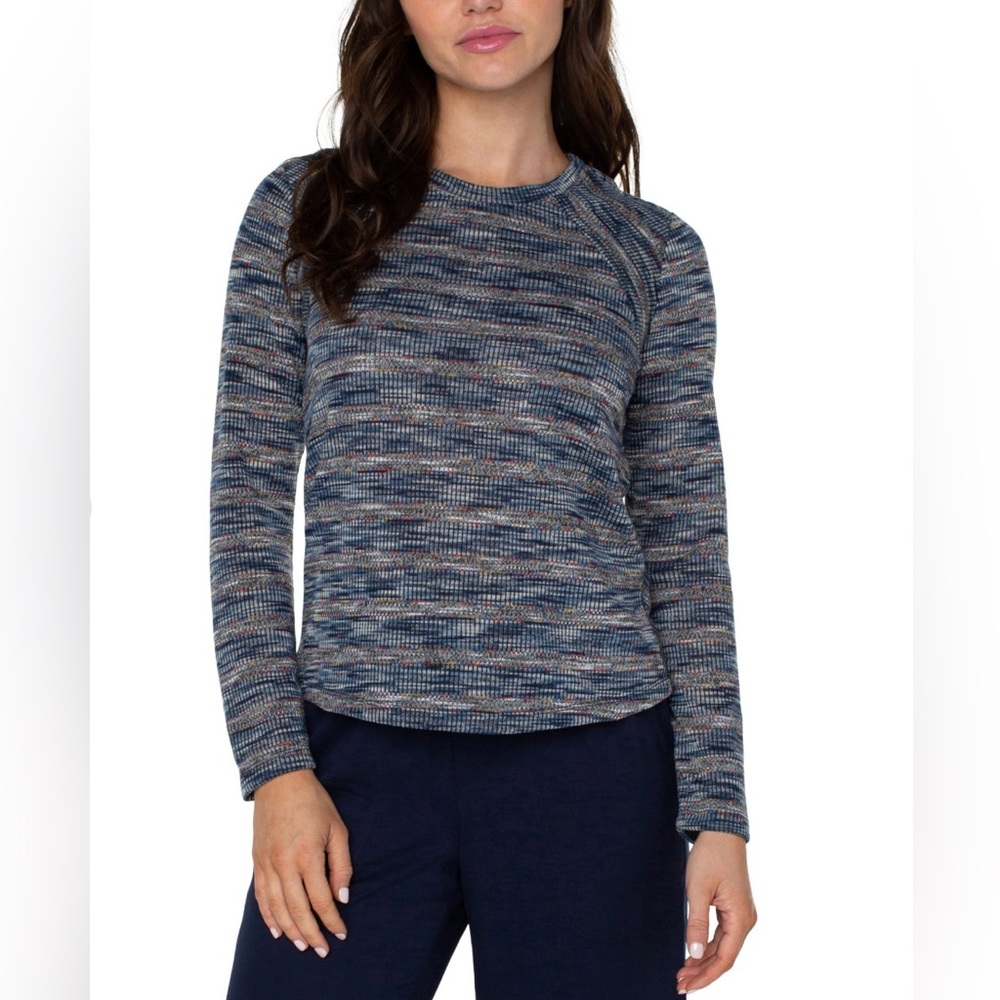 Liverpool blue multicolor long sleeve top mitered top stretch size small